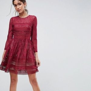NWT ASOS Oxblood Red Lace Skater Dress